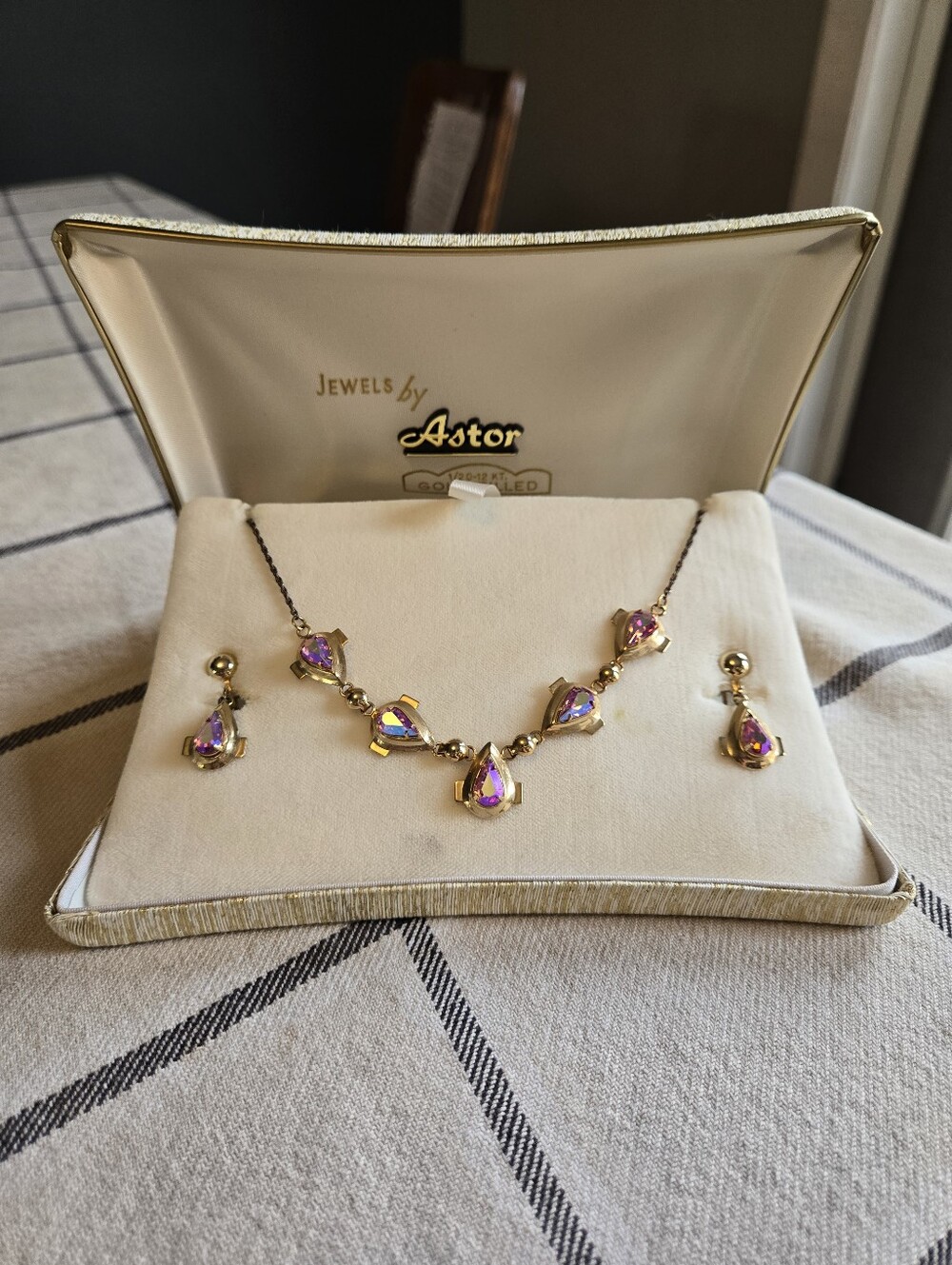 Vintage Pink Aurora Borealis 12k Gold Filled Demi Parure 50s/60s Jewels By Astor
